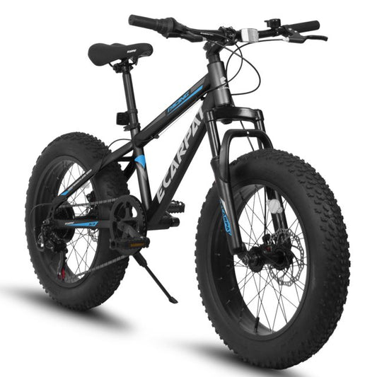 20 Inch Fat Tire Bike Adult/Youth Full Shimano 7 Speed Mountain Bike, Dual Disc Brake, High-Carbon Steel Frame, Front Suspension, Mountain Trail Bike, Urban Commuter City Bicycle, Fat tire bike