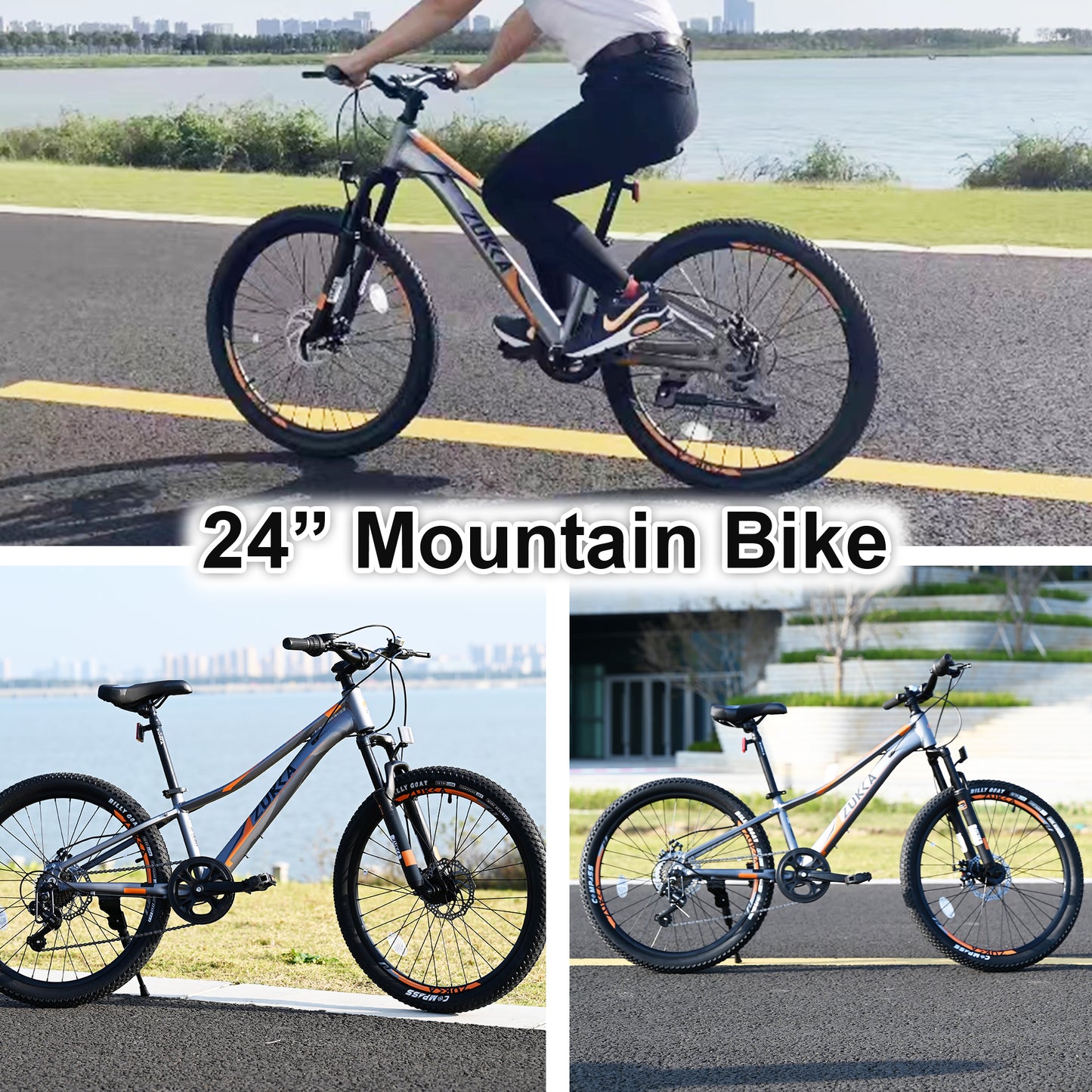 Kids Mountain Bikes 24 inch for Girls and Boys, Shimano 7-Speed Mountain Bicycle with Disc Brakes, 85% Assembled