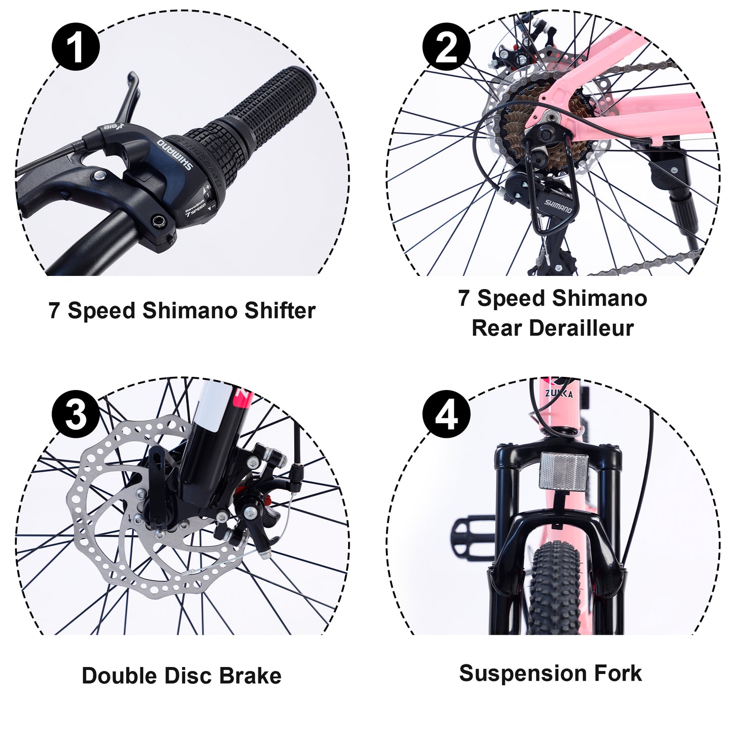 Kids Mountain Bikes 24 inch for Girls and Boys, Shimano 7-Speed Mountain Bicycle with Disc Brakes, 85% Assembled