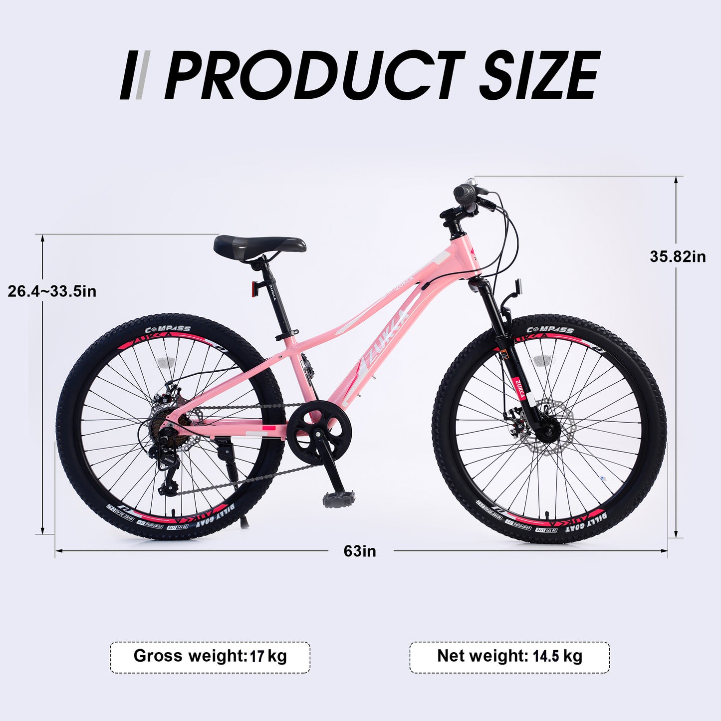 Kids Mountain Bikes 24 inch for Girls and Boys, Shimano 7-Speed Mountain Bicycle with Disc Brakes, 85% Assembled