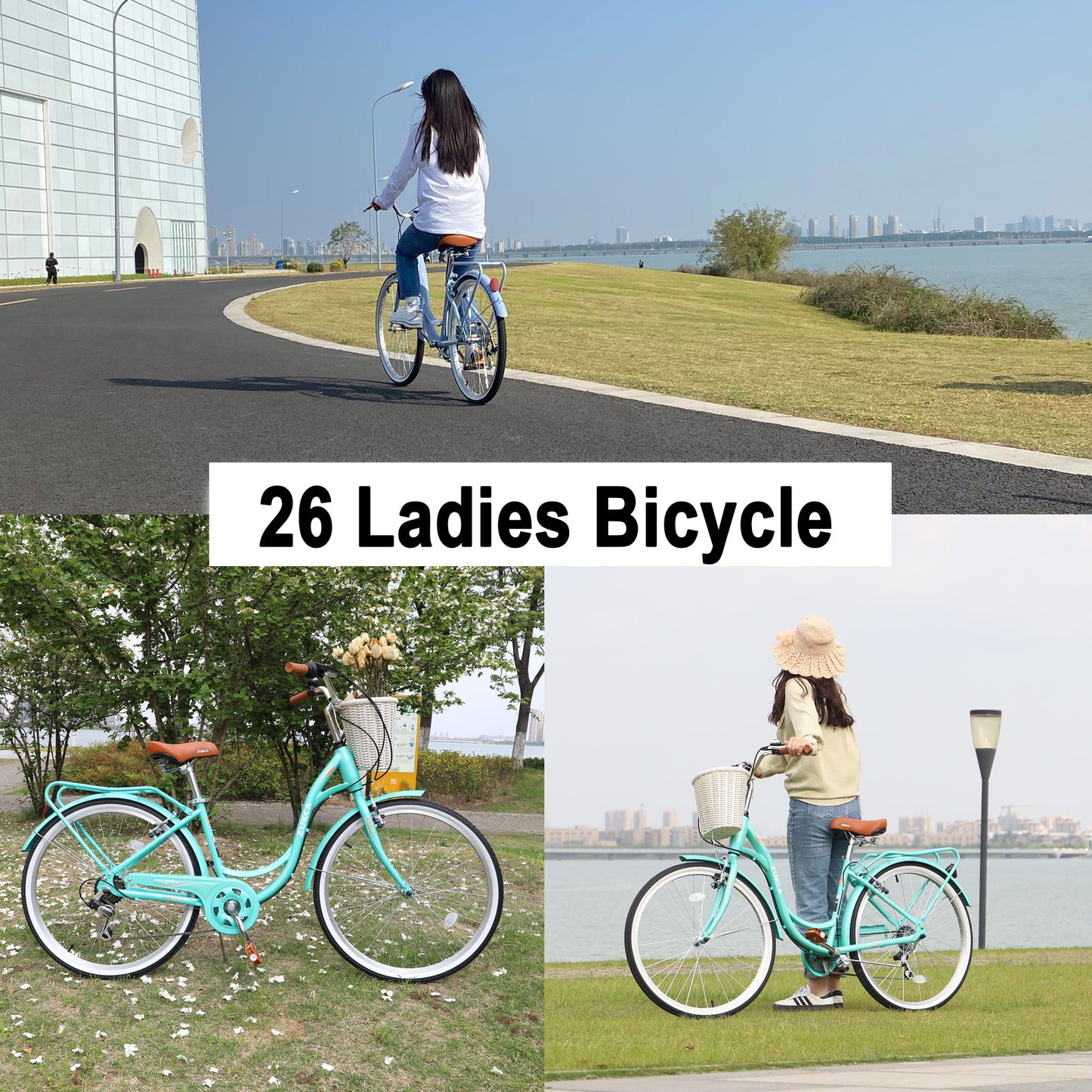 iYofe Womens Bike 26 inch Shimano 7 speed Beach Cruiser Bike for Ladies Commuter Bike City Bike, 85% Assembled