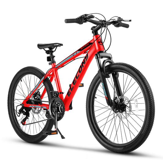 iYofe 24 in Mountain Bike for Teenagers and Adults, Shimano 21 Speed Mountain bicycle with Dual Disc Brakes, Front Suspension, 86% Assembled