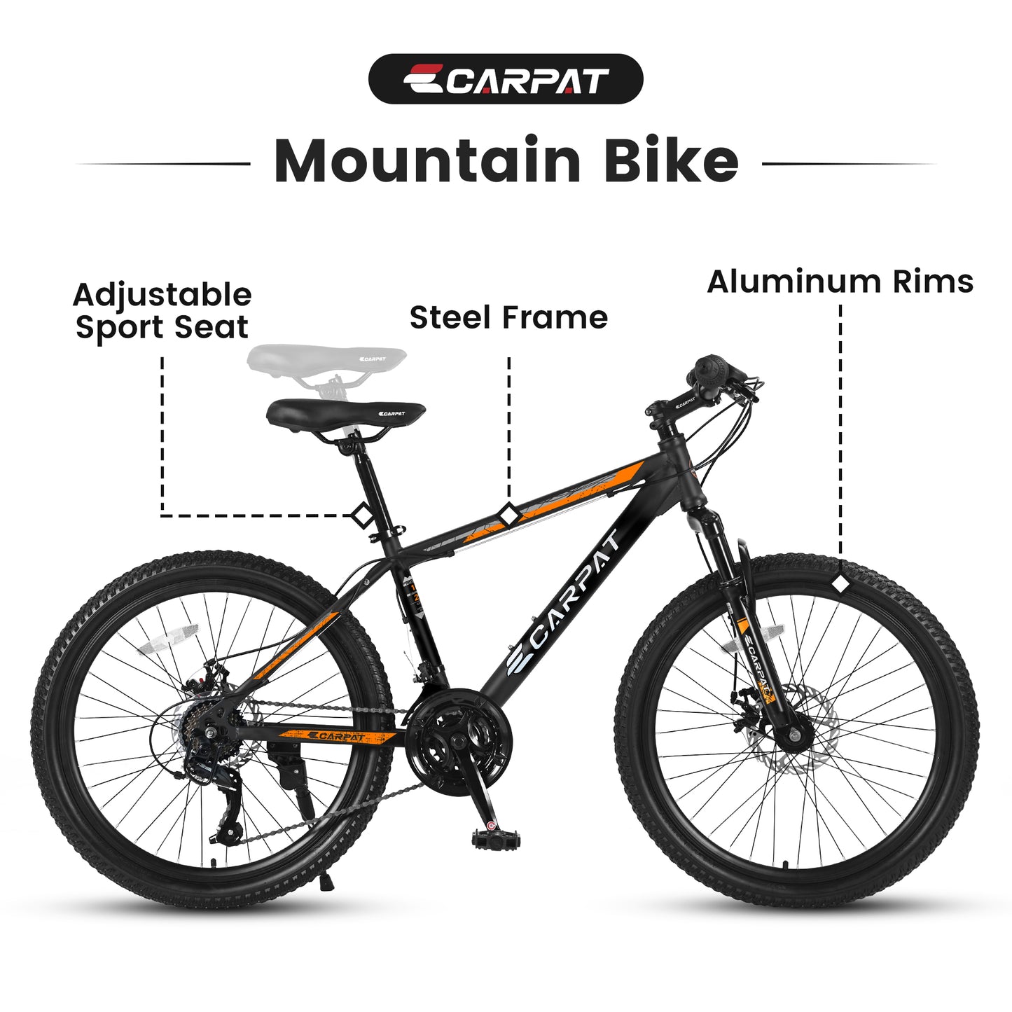 iYofe 26 Inch Mountain Bike for Adult & Teenagers, Mountain Bicycle with Mechanical Disc Brakes, High-Carbon Steel Frame, Suspension Fork, Shimano 21 Speeds, 86% Assembled