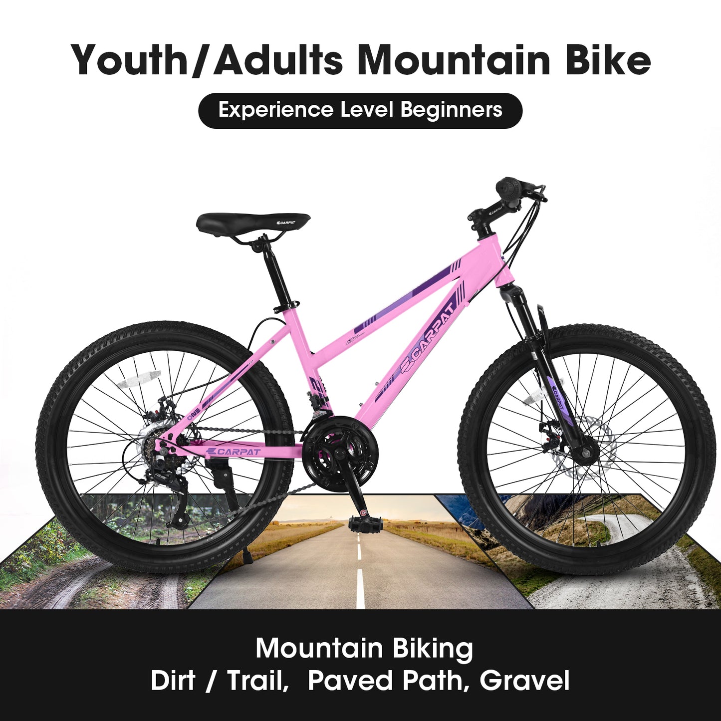 iYofe 24/26 inch Mountain Bike for Teenagers and Girls, Shimano 21 Speed Mountain Bicycle with Dual Disc Brakes, Front Suspension, 86% Assembled