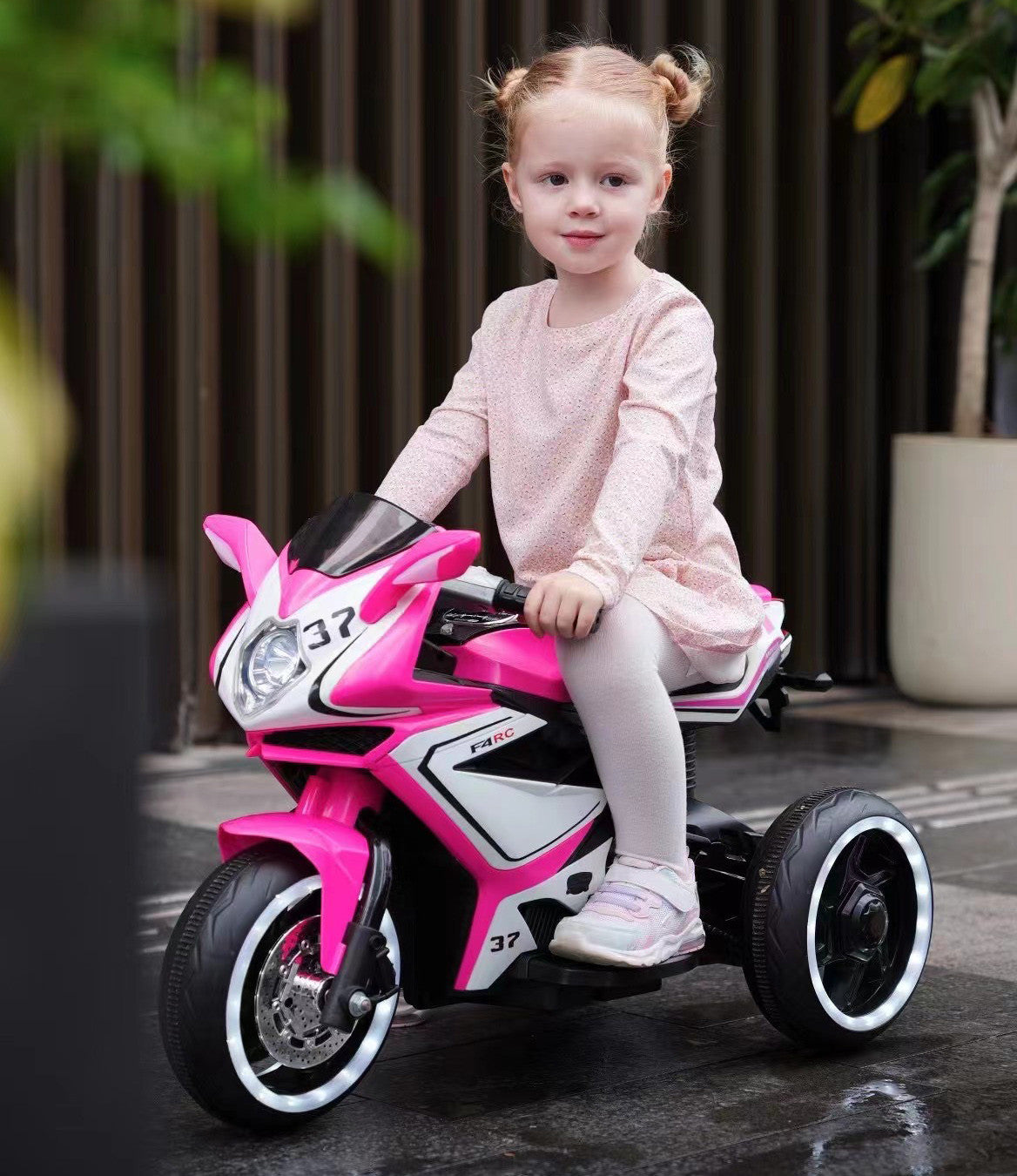 Tamco 6V Kids Ride on Cars, Battery Power Ride on Toy with Music Play, Bluetooth, LED Light, 3 Wheels Electric Motorcycle for Boys & Girls 3-4 Yrs, Pink