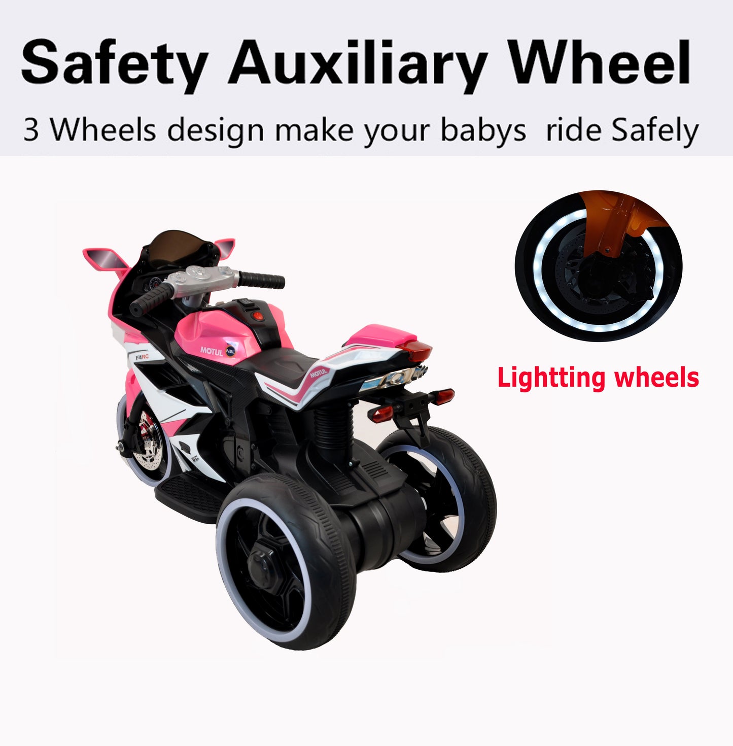 Tamco 6V Kids Ride on Cars, Battery Power Ride on Toy with Music Play, Bluetooth, LED Light, 3 Wheels Electric Motorcycle for Boys & Girls 3-4 Yrs, Pink