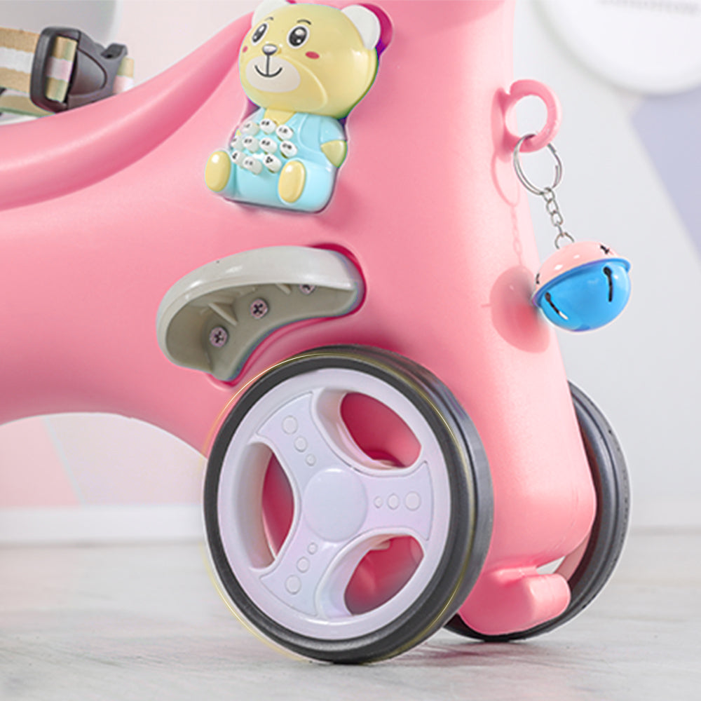 Toddler Rocker, Toddler Rocking Horse, Rocking Horses Ages 1‑3, 4‑in‑1 Ride‑On Toy with Push Handle, Backrest & Balance Board, HDPE Safe Rocking Horse for Boys Girls, Pink