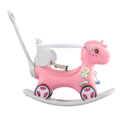 Toddler Rocker, Toddler Rocking Horse, Rocking Horses Ages 1‑3, 4‑in‑1 Ride‑On Toy with Push Handle, Backrest & Balance Board, HDPE Safe Rocking Horse for Boys Girls, Pink