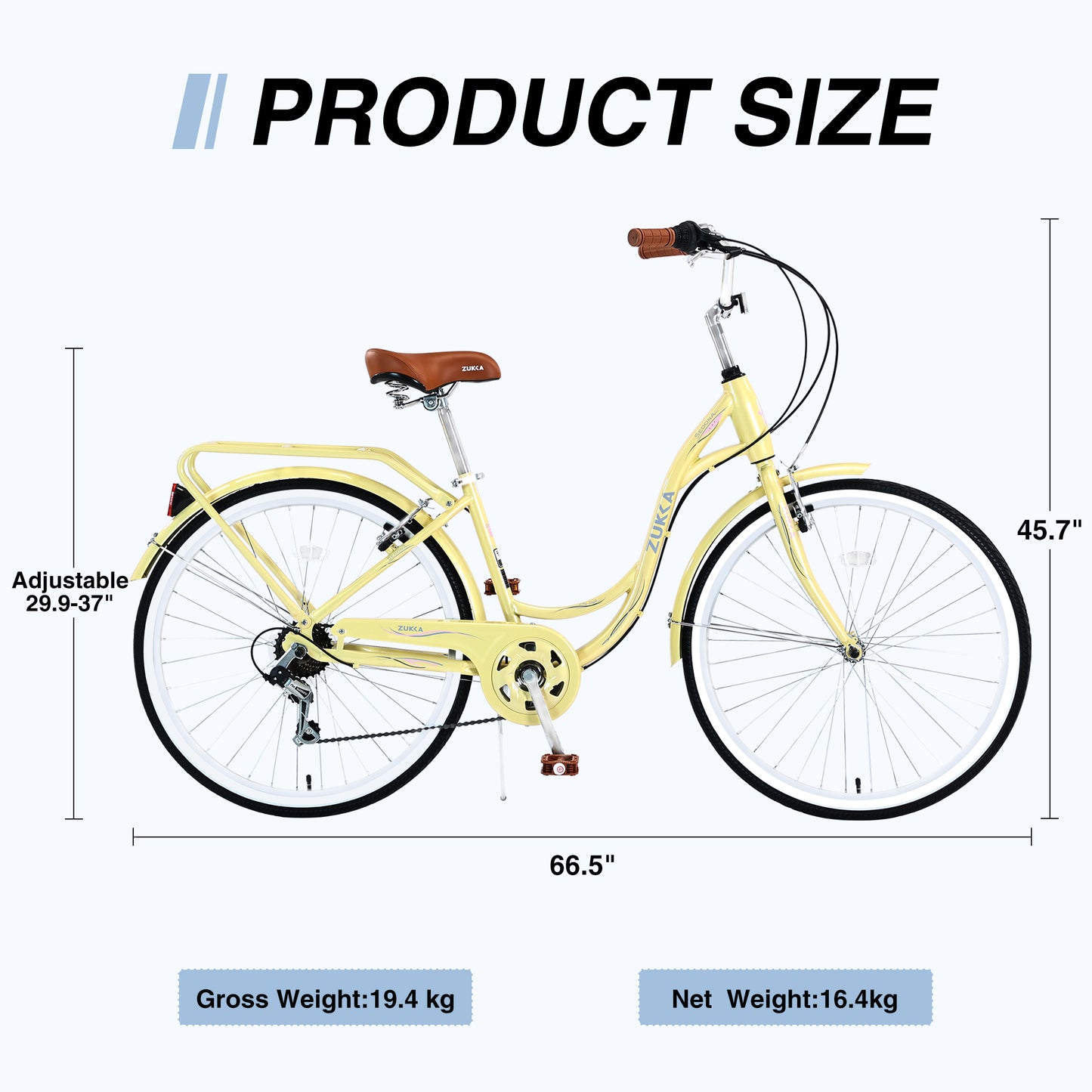 26 Inch Womens Beach Cruiser Bike with Hand Brakes, 7 Speed Bicycle for Adult Teen, Commuter Bike City Bike for Ladies with Backseat, 85% Assembled, Yellow