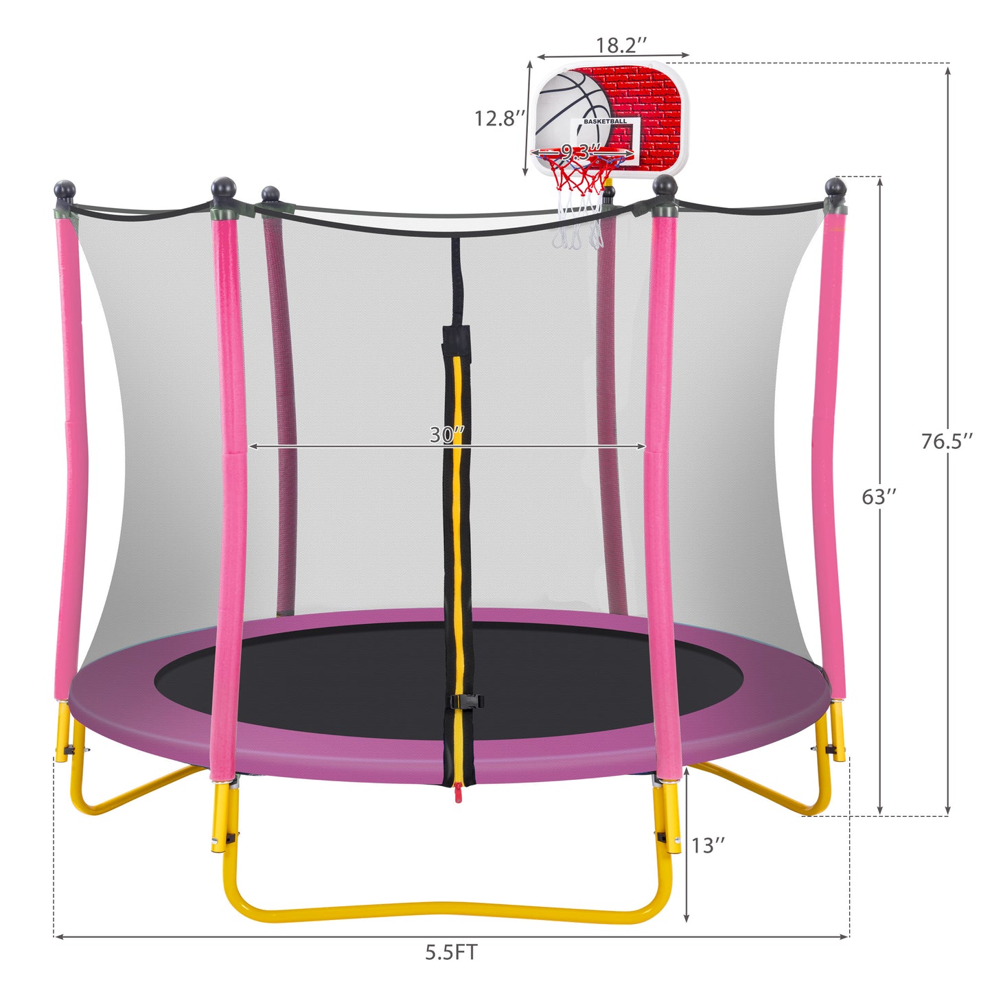 5.5FT Trampoline for Kids, Toddler Mini Trampoline with Basketball Hoop and Balls Indoor and Outdoor, Max Load 600Lbs