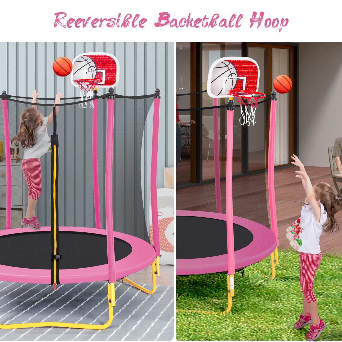 5.5FT Trampoline for Kids, Toddler Mini Trampoline with Basketball Hoop and Balls Indoor and Outdoor, Max Load 600Lbs