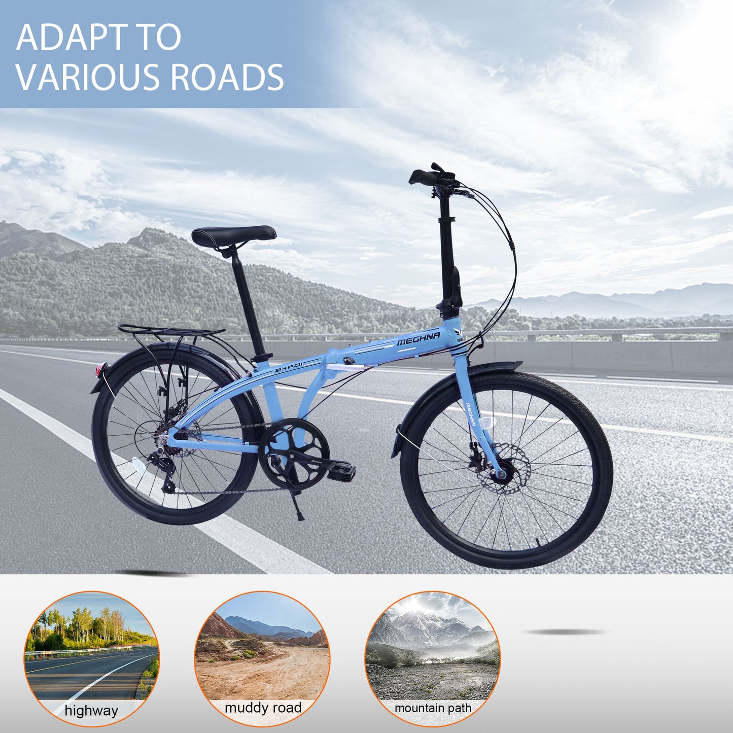 iYofe 24" Folding Bike for Adult Women and Men, Shimano 7 speed City Bicycle, Commuter bike, 99% Assembled