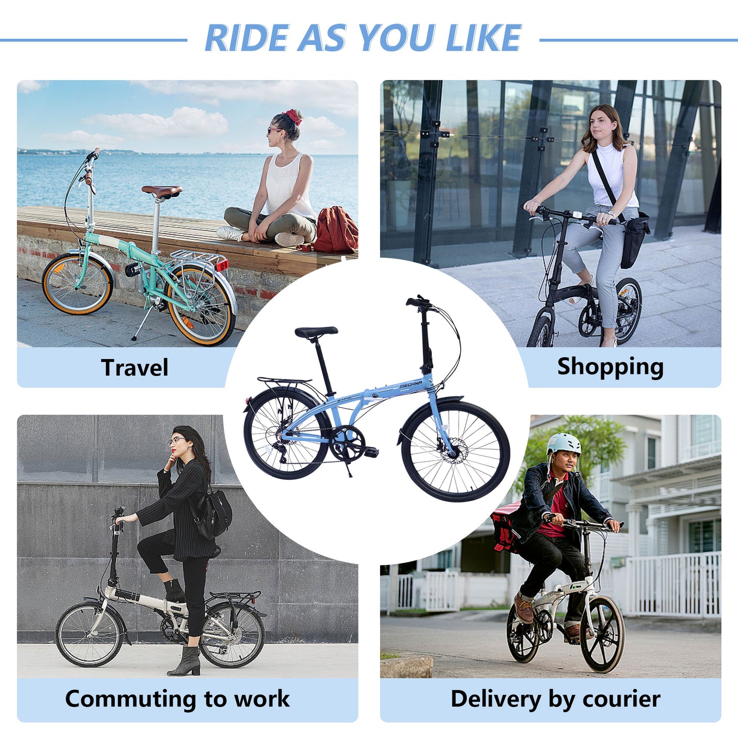 iYofe 24" Folding Bike for Adult Women and Men, Shimano 7 speed City Bicycle, Commuter bike, 99% Assembled