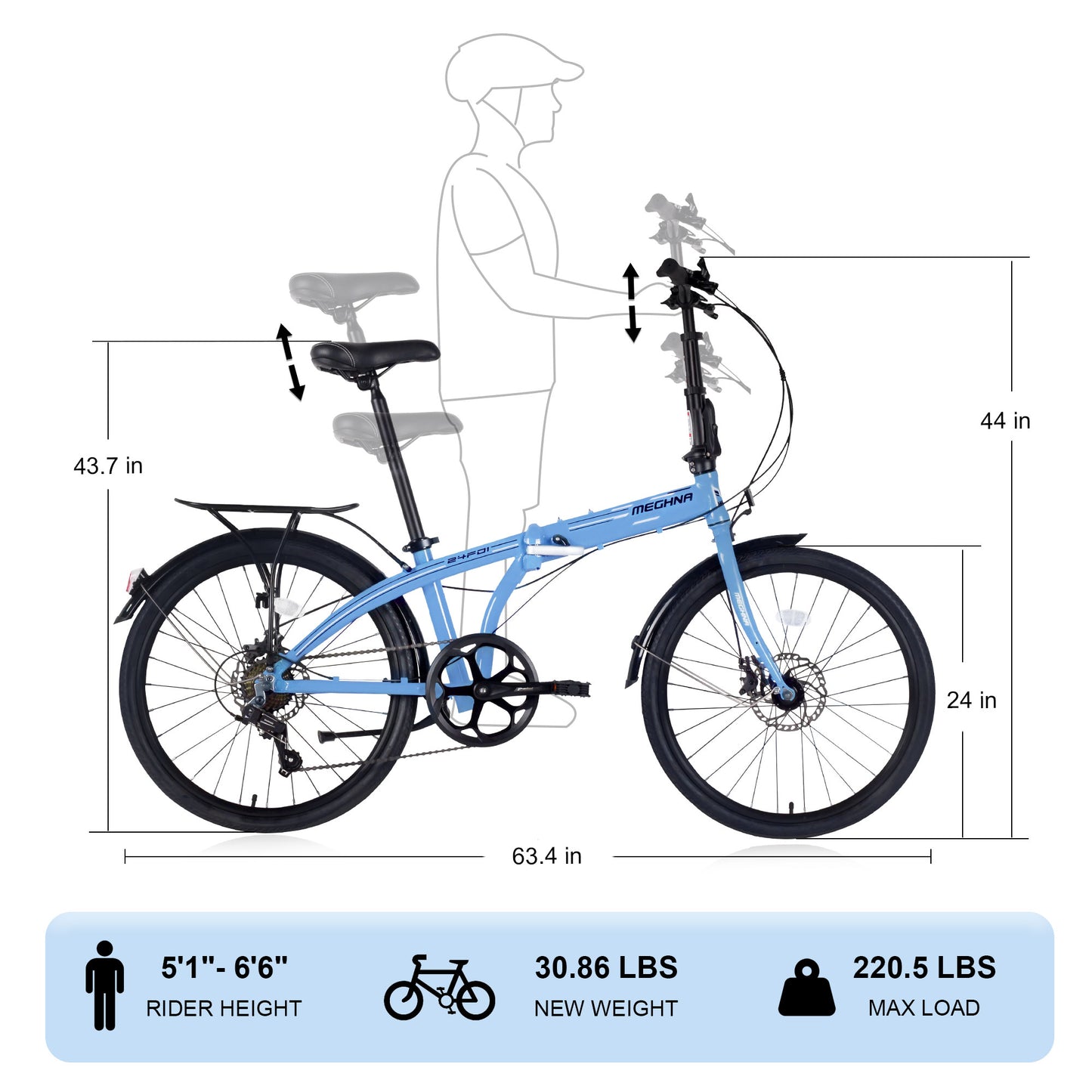 iYofe 24" Folding Bike for Adult Women and Men, Shimano 7 speed City Bicycle, Commuter bike, 99% Assembled