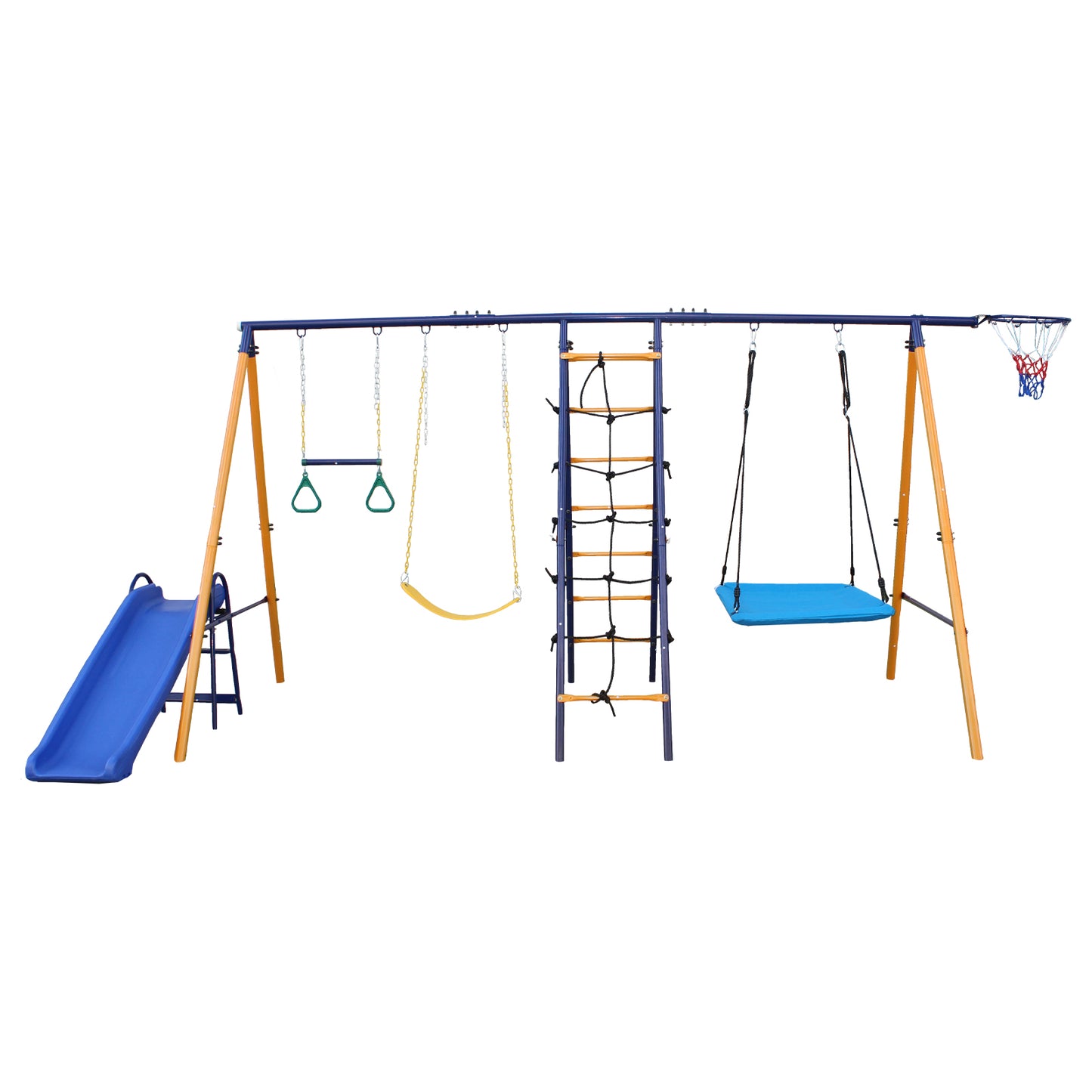 iYofe Swing Sets for Backyard, Swingset Outdoor for Kids with Slide, 1See-Saw, 2 Seats and 1 Swing Glider, A-Frame Metal Stand, Clearance Swing Sets for kids 3-8, Hold up to 440lbs