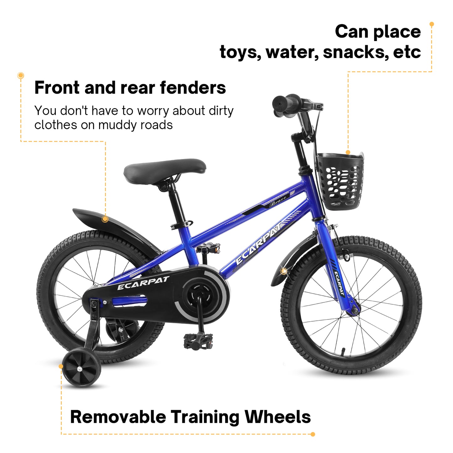 Kids Bike for Boys 14"/16" with Training Wheels, Kids Bicycle with Basket, Bell and Fender, V-brake, 85% Pre-assembled, for 4-10 Years Old