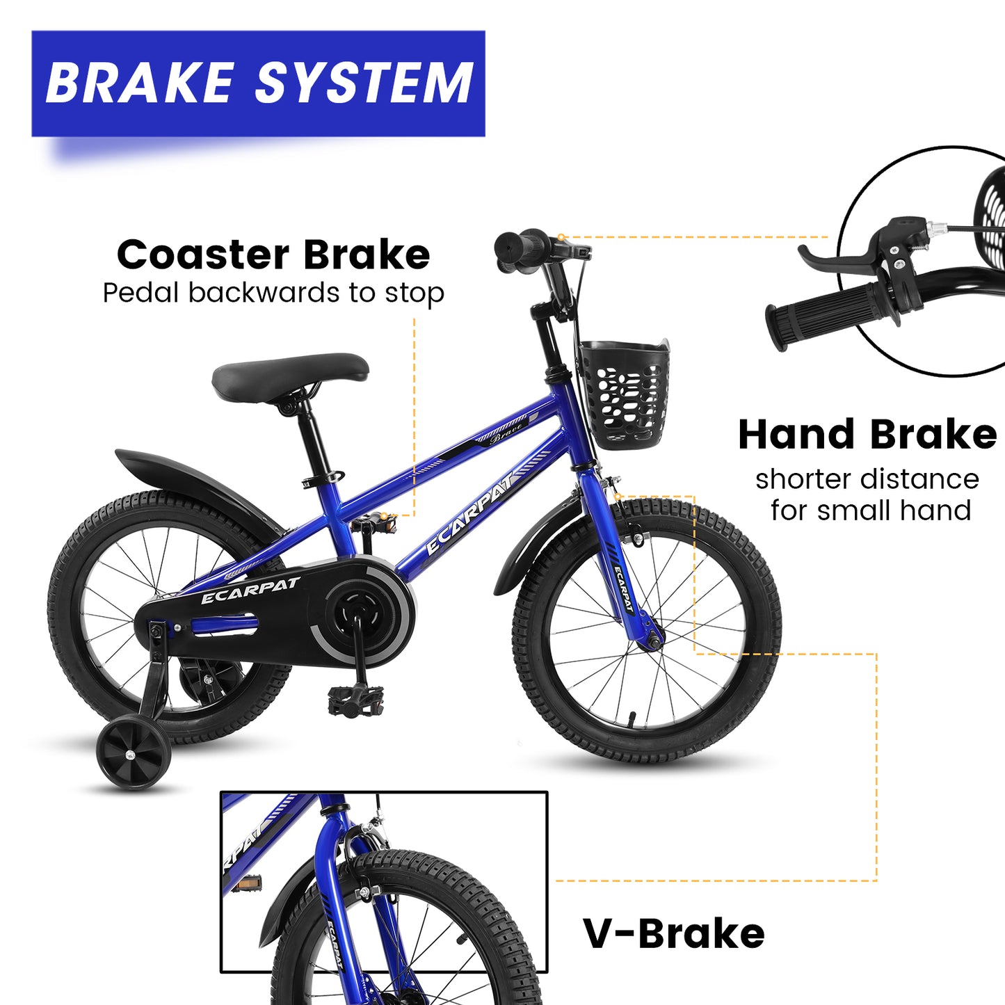 Kids Bike for Boys 14"/16" with Training Wheels, Kids Bicycle with Basket, Bell and Fender, V-brake, 85% Pre-assembled, for 4-10 Years Old