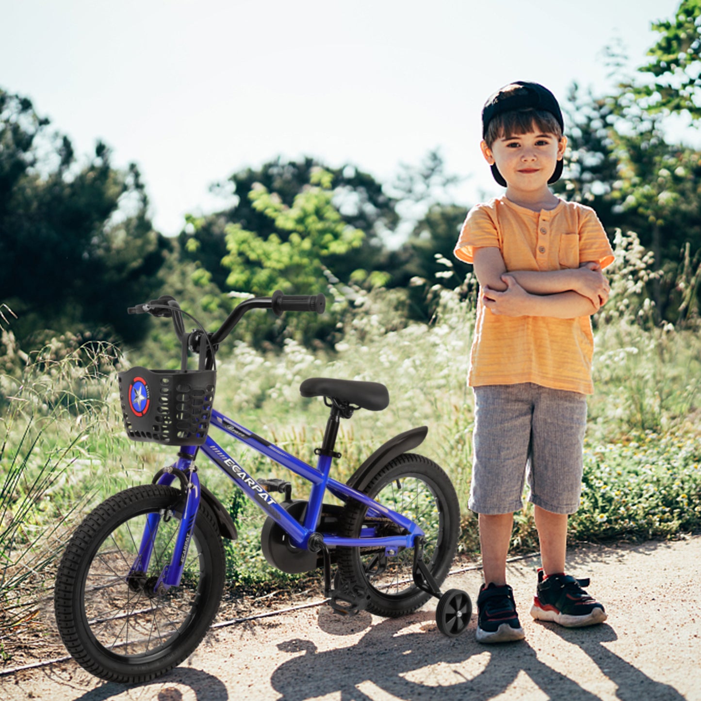 Kids Bike for Boys 14"/16" with Training Wheels, Kids Bicycle with Basket, Bell and Fender, V-brake, 85% Pre-assembled, for 4-10 Years Old