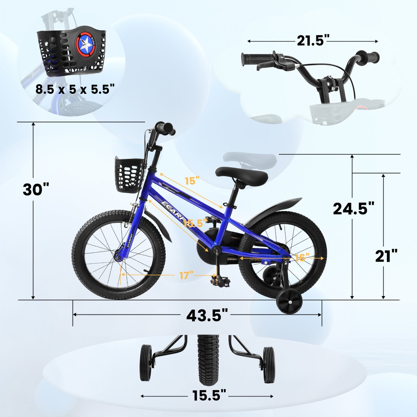 Kids Bike for Boys 14"/16" with Training Wheels, Kids Bicycle with Basket, Bell and Fender, V-brake, 85% Pre-assembled, for 4-10 Years Old