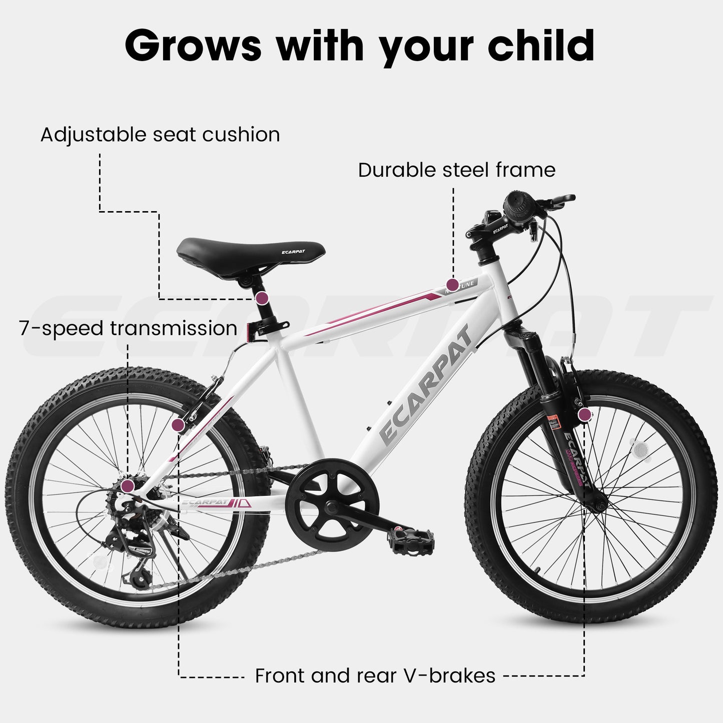 Kids Mountain Bike 20 inch for Boys and Girls Shimano 7 Speed Mountain Bicycle, Front Suspension, Dual Handbrakes, 86% Assembled