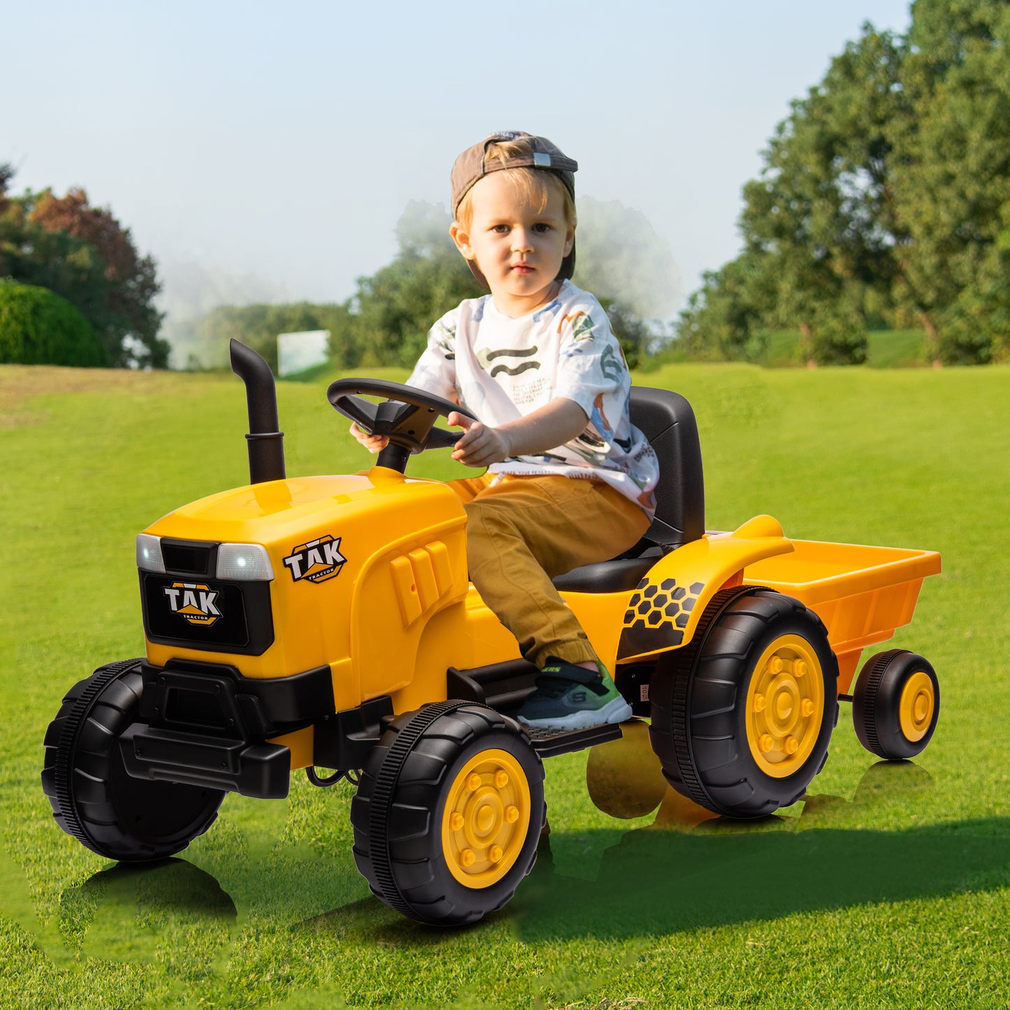 JCB 24V Ride on Excavator with Front&Back Loader 3in1 Kids Ride on Car with Remote Control Electric Construction for 3-6 Years Old Boys and Girls, Backhoe Ride on, Yellow