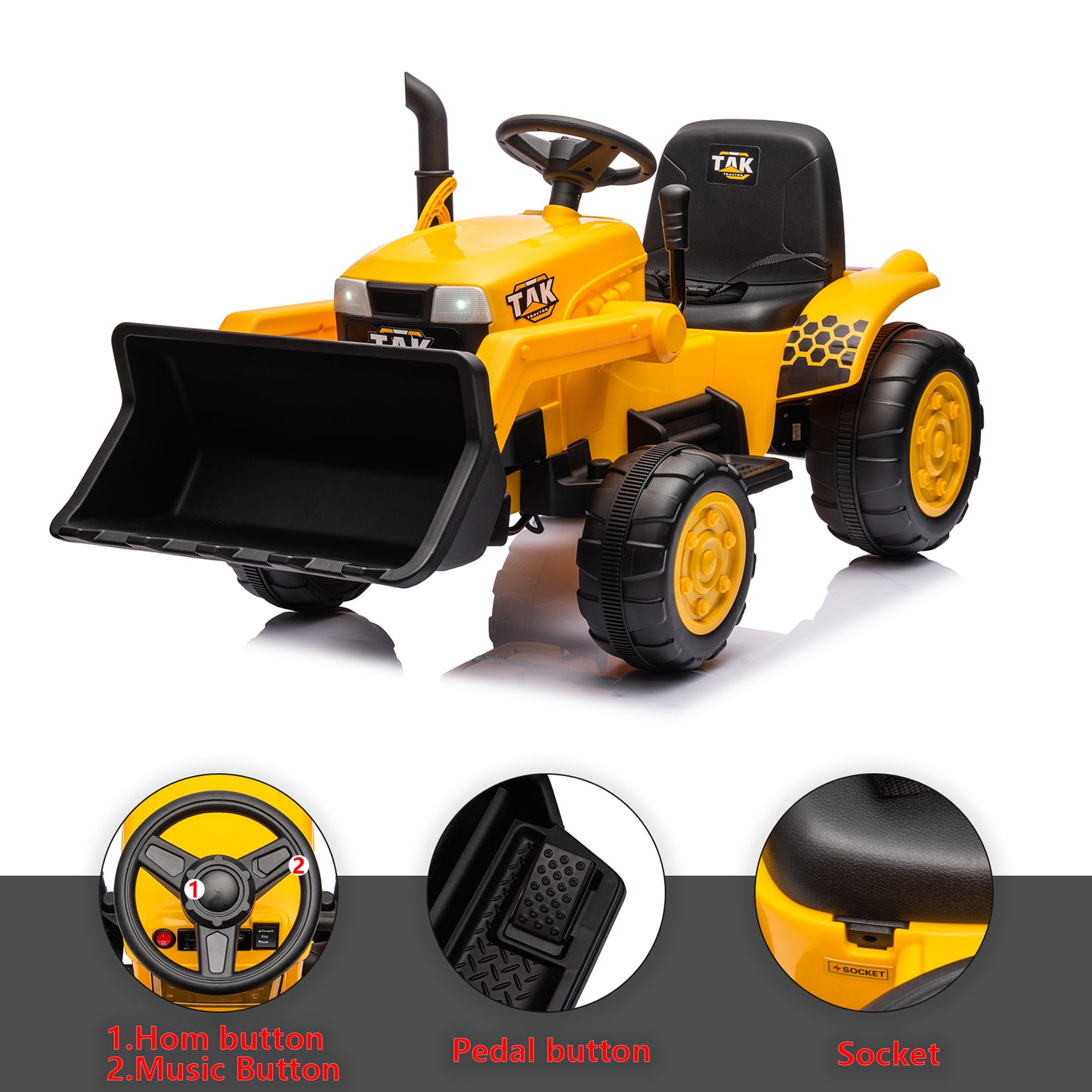 JCB 24V Ride on Excavator with Front&Back Loader 3in1 Kids Ride on Car with Remote Control Electric Construction for 3-6 Years Old Boys and Girls, Backhoe Ride on, Yellow