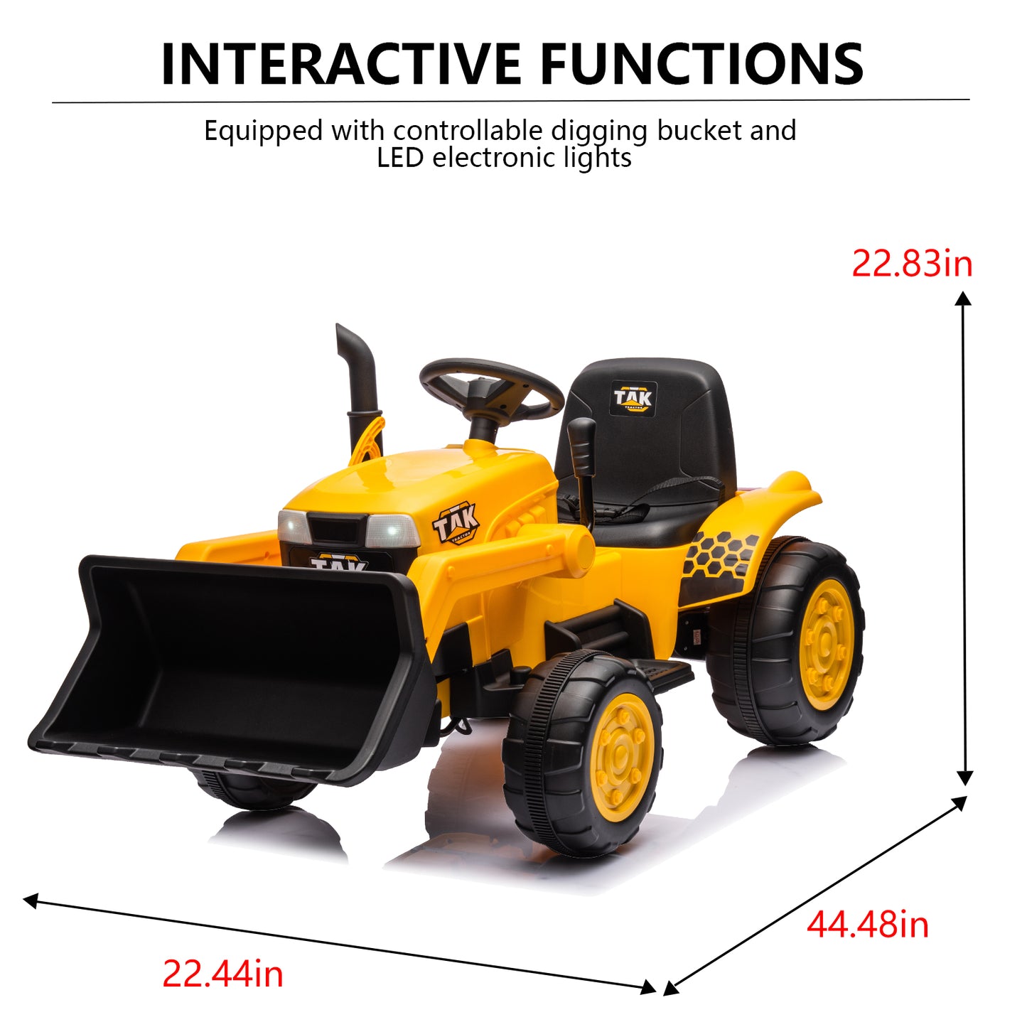 JCB 24V Ride on Excavator with Front&Back Loader 3in1 Kids Ride on Car with Remote Control Electric Construction for 3-6 Years Old Boys and Girls, Backhoe Ride on, Yellow