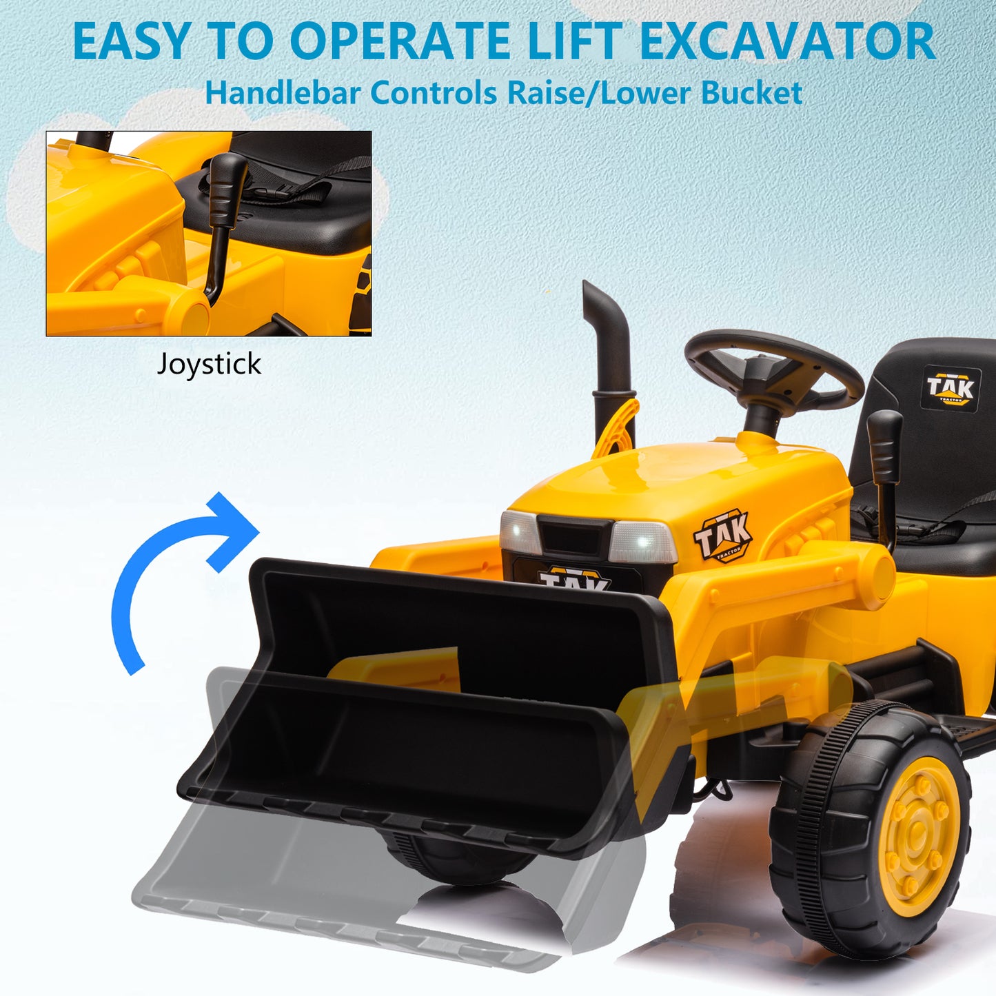 JCB 24V Ride on Excavator with Front&Back Loader 3in1 Kids Ride on Car with Remote Control Electric Construction for 3-6 Years Old Boys and Girls, Backhoe Ride on, Yellow