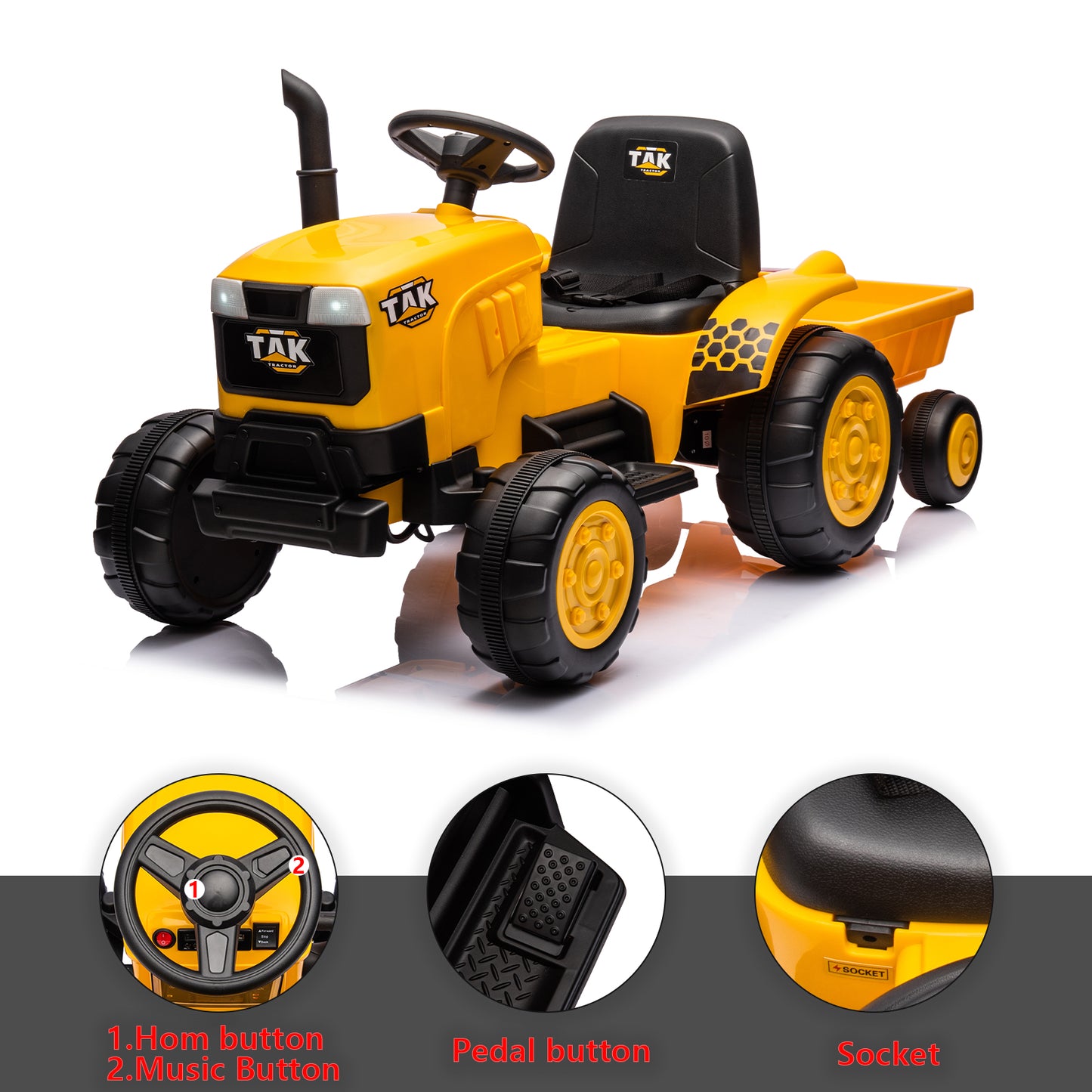 JCB 24V Ride on Excavator with Front&Back Loader 3in1 Kids Ride on Car with Remote Control Electric Construction for 3-6 Years Old Boys and Girls, Backhoe Ride on, Yellow