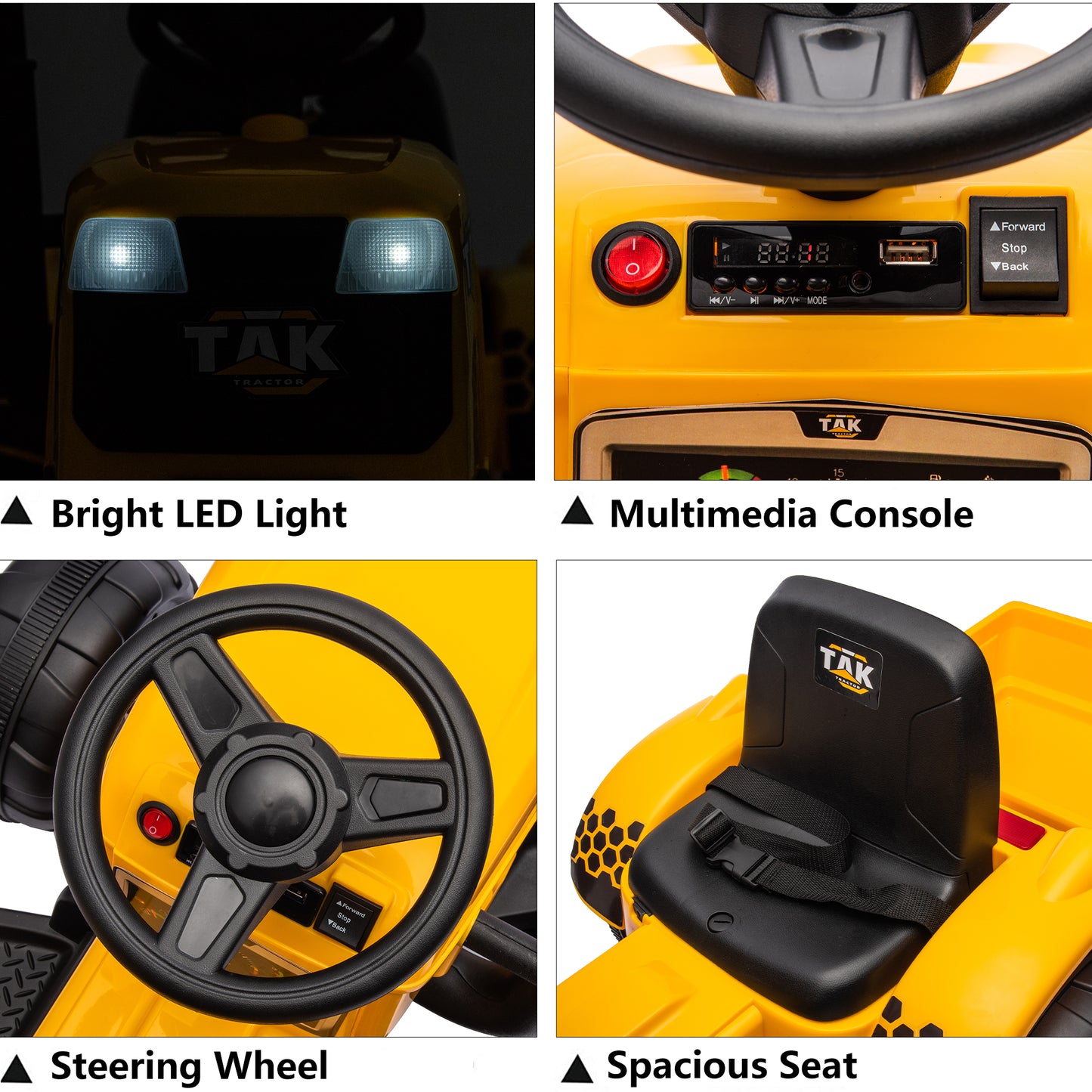 JCB 24V Ride on Excavator with Front&Back Loader 3in1 Kids Ride on Car with Remote Control Electric Construction for 3-6 Years Old Boys and Girls, Backhoe Ride on, Yellow