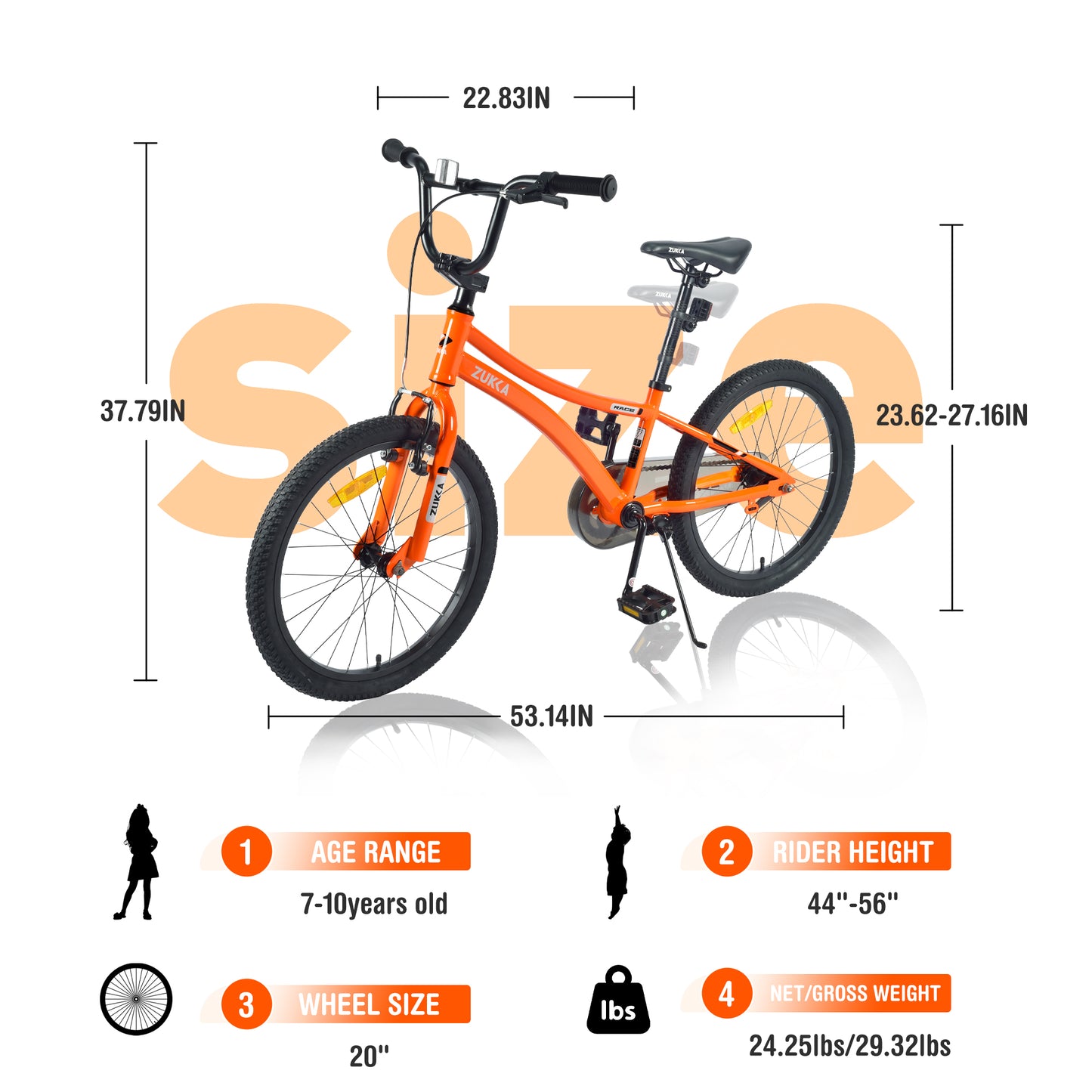 Kids Mountain Bike 20 inch for Boys and Girls Shimano 7 Speed Mountain Bicycle, Front Suspension, Dual Handbrakes, 86% Assembled