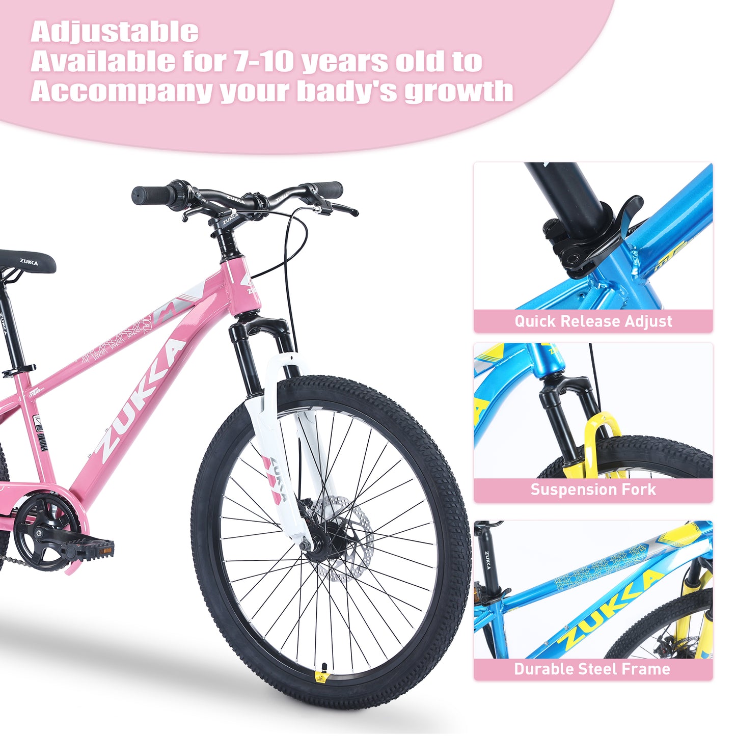 20/24" Kids Bike for Girls and Boys, Bycicle for 7-10 Years Old, Mountain Bike with Disc Brake, 85% Pre-assembled