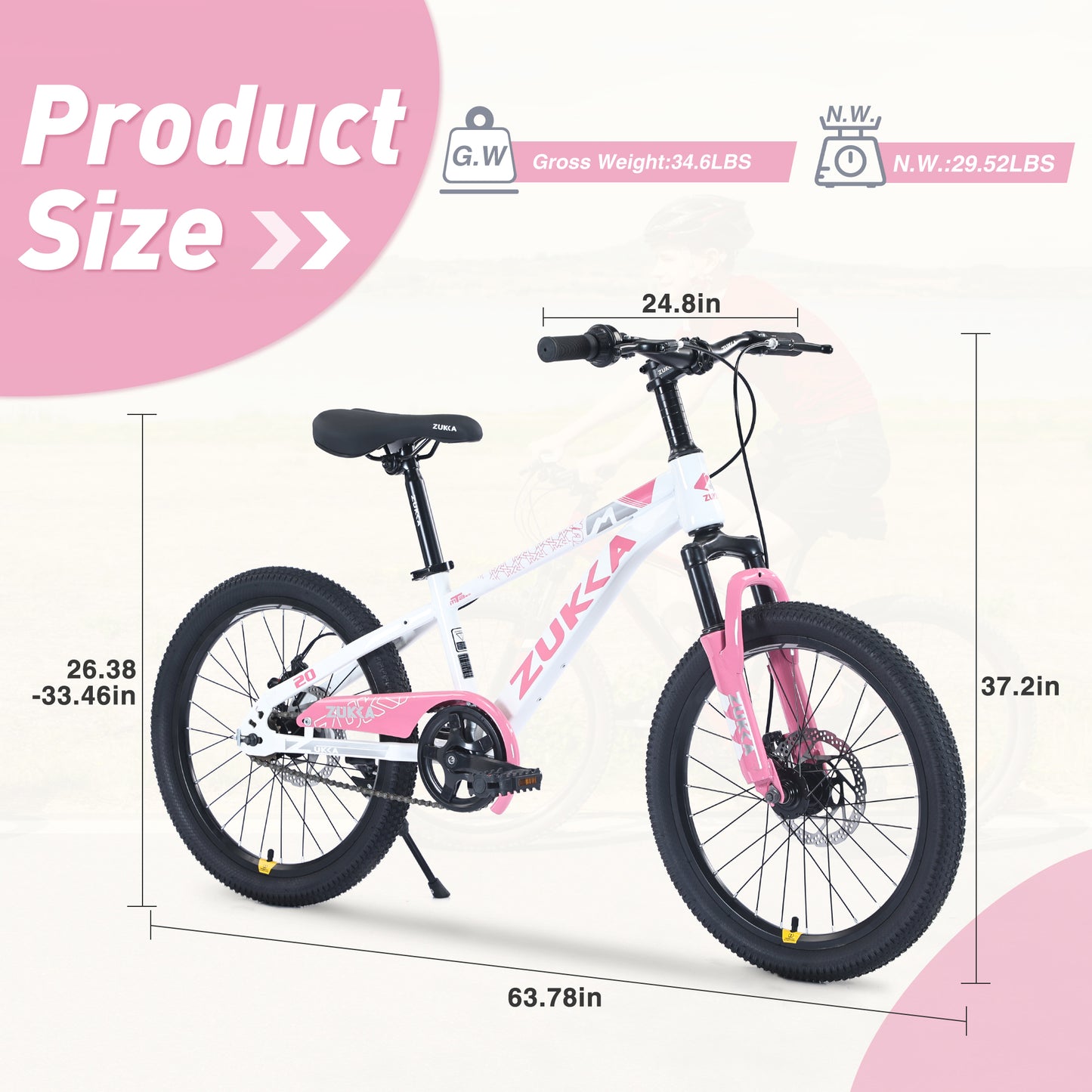 20/24" Kids Bike for Girls and Boys, Bycicle for 7-10 Years Old, Mountain Bike with Disc Brake, 85% Pre-assembled