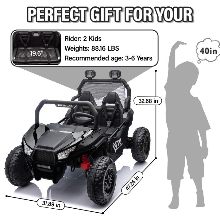 24V Ride on Car for 2 Kids, 2 Seater Kids Ride on UTV Cars, 400W Super Power Electric Cars with Remote Control, Bluetooth, Rear Storage Space, 4 Wheel suspension, LED Light, Rear Searchlight