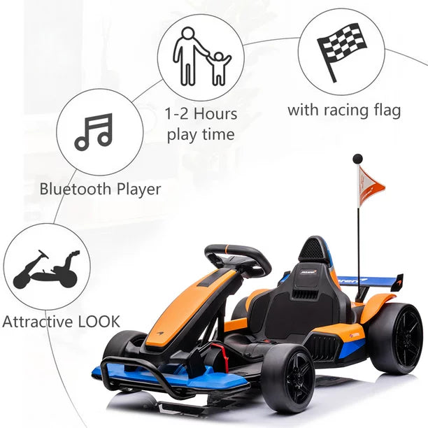 24V Go Kart for Kids, Licensed Mclaren Battery Powered Ride on Car with Safety Belt, Drift Ride on Toy for 6-12 Years Old Boy Girl, Bluetooth Function, LED Lights