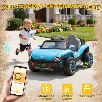 Volkswagen Beetle 12V Kids Ride On Car with Remote Control, Powered Electric Car for Kids, Ride On Toy with 4 Wheel Suspension, Bluetooth Music, LED Headlights, Cars for Kids Ages 3–5, Blue