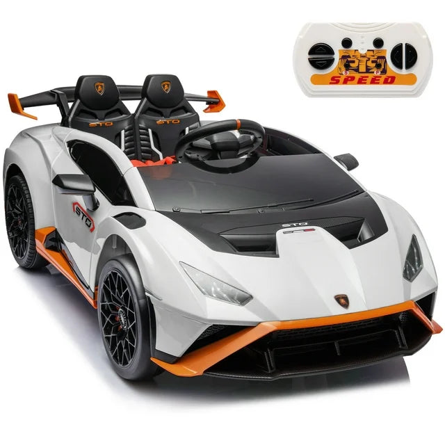 24 V Powered Ride on Cars for Kids, Licensed Lamborghini Huracan Sto Ride on Toys with Remote Control, LED Light, MP3 Player, Electric Vehicles Ride on Toys for Boys Girls Gifts, White