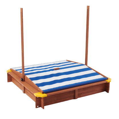 Outdoor Kids Sandbox with Cover Canopy Adjustable, Wooden Sandbox with Bench and Lid, Sand Play Toy Center for Boys Girls