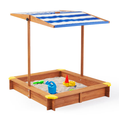 Outdoor Kids Sandbox with Cover Canopy Adjustable, Wooden Sandbox with Bench and Lid, Sand Play Toy Center for Boys Girls