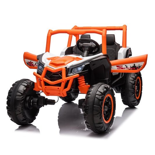 24V Ride on UTV for Kids, 2 Seater Battery Powered Ride on Car with Remote control, Music Player, 4 Wheel Shock Spring, 3 Point Safety Belt, Ride on Toy for Boys and Girls 3 4 5 6 Years Olds, Orange