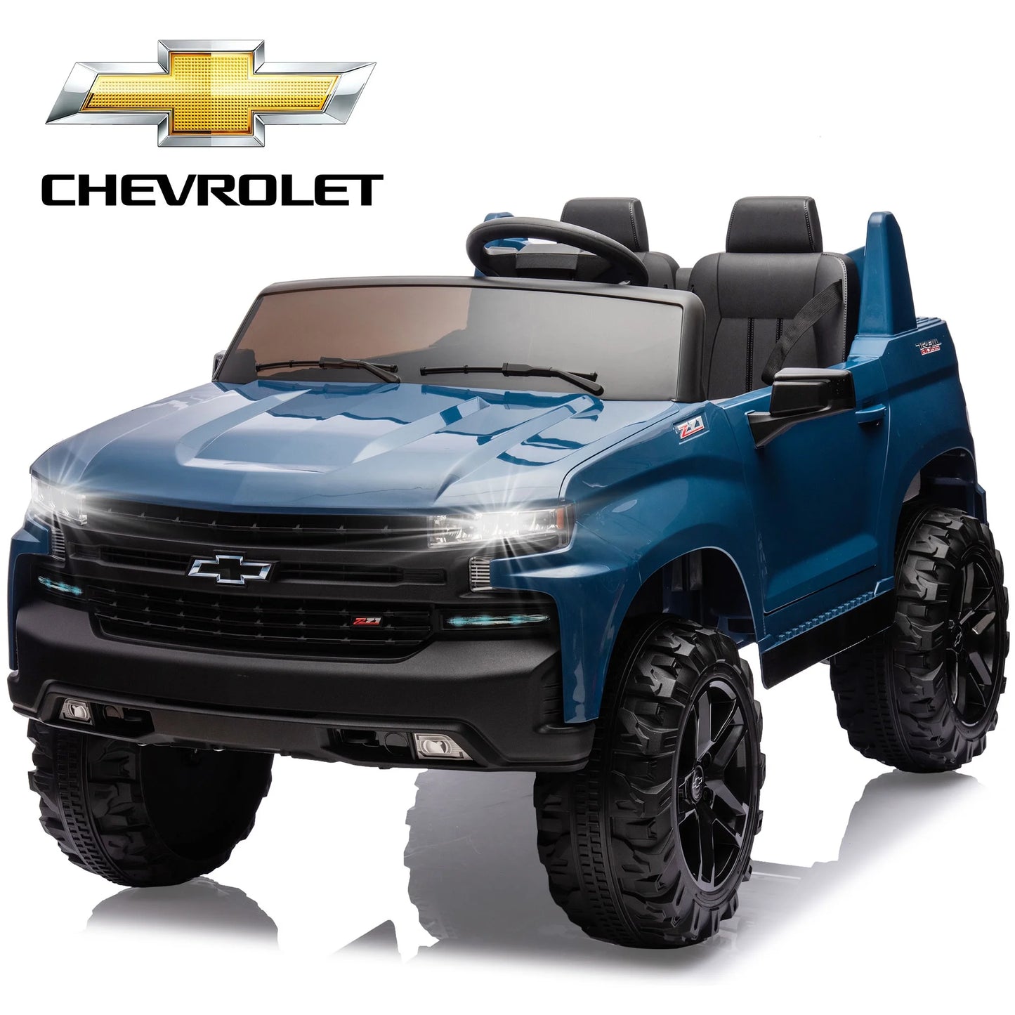 Chevrolet Silverado 24V Powered Ride on Cars for Kids, Extra large Real 2 Seat Ride on Toys with Remote Control, LED Light, MP3 Player, Electric Vehicles Ride on Truck for Boys Girls Gifts, Black