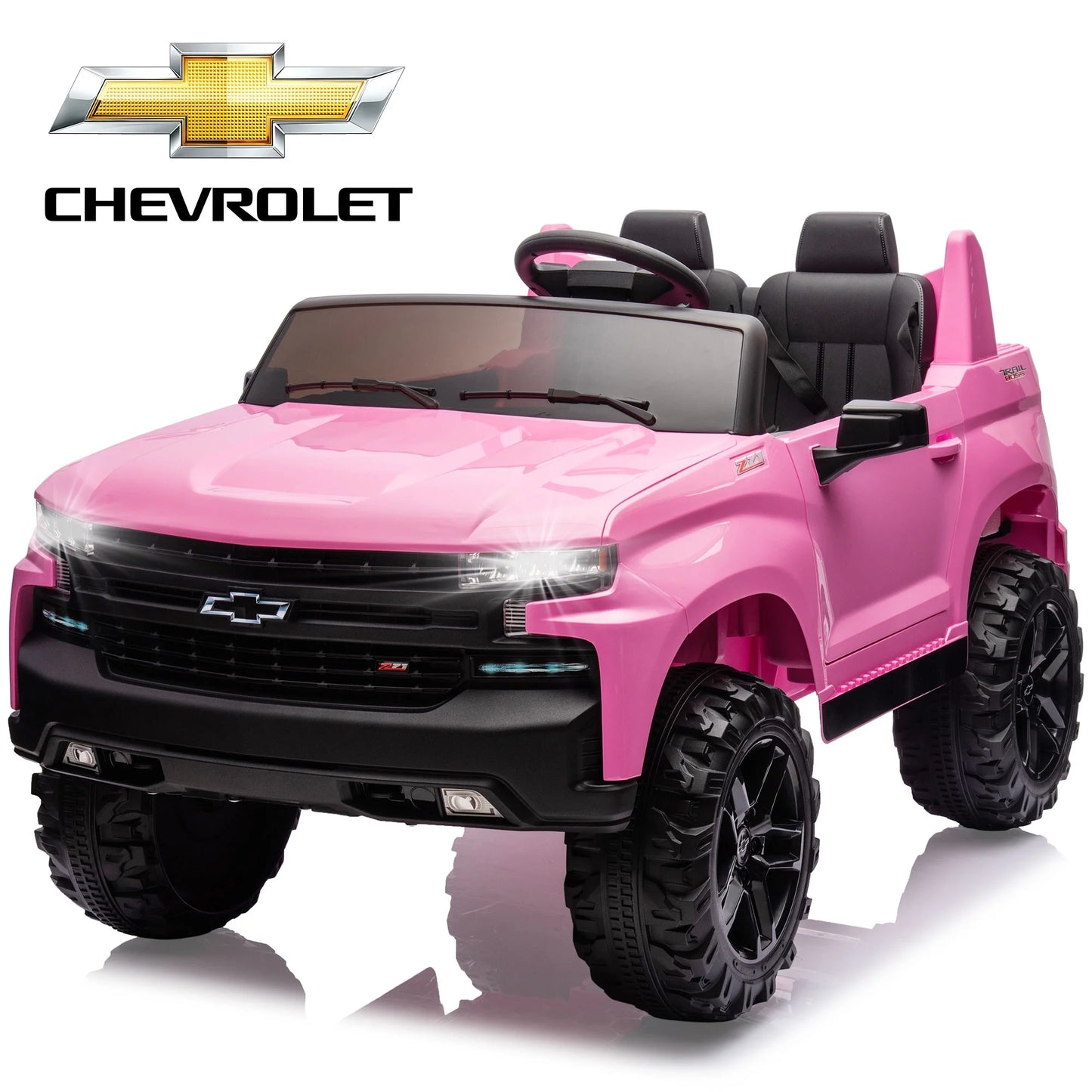 Chevrolet Silverado 24V Powered Ride on Cars for Kids, Extra large Real 2 Seat Ride on Toys with Remote Control, LED Light, MP3 Player, Electric Vehicles Ride on Truck for Boys Girls Gifts, Black