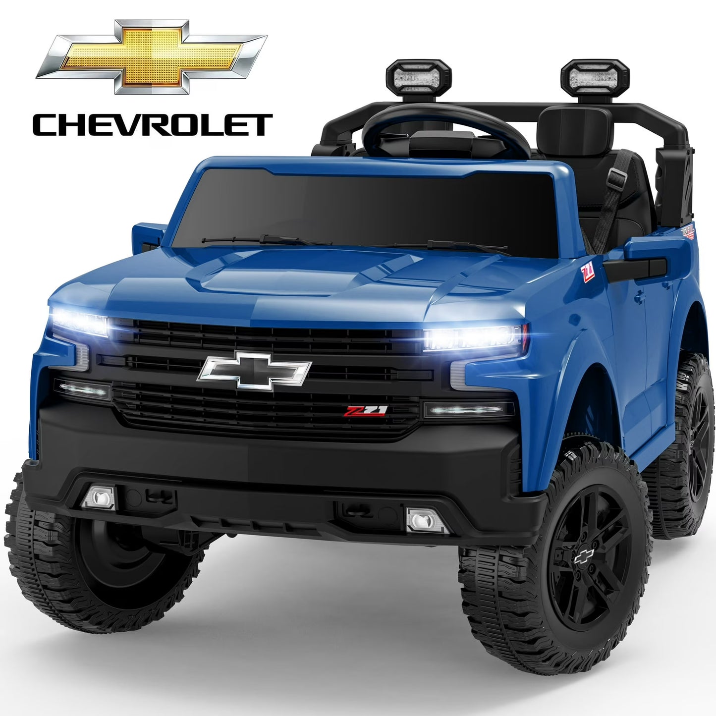 Chevrolet Silverado 24V Powered Ride on Cars for Kids, Extra large Real 2 Seat Ride on Toys with Remote Control, LED Light, MP3 Player, Electric Vehicles Ride on Truck for Boys Girls Gifts, Black