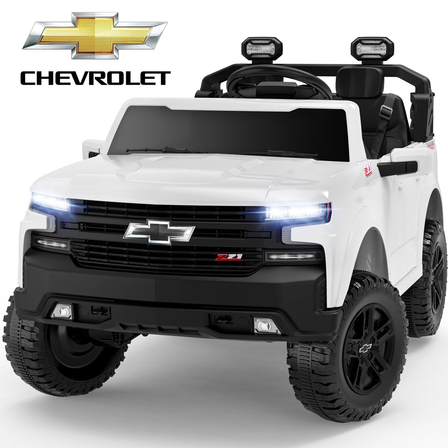 Chevrolet Silverado 24V Powered Ride on Cars for Kids, Extra large Real 2 Seat Ride on Toys with Remote Control, LED Light, MP3 Player, Electric Vehicles Ride on Truck for Boys Girls Gifts, Black
