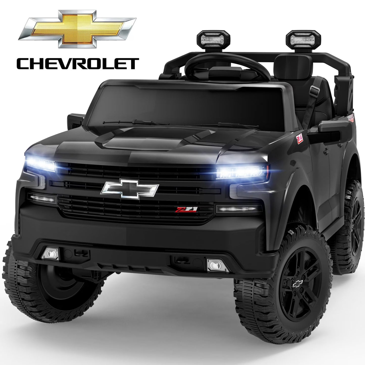 Chevrolet Silverado 24V Powered Ride on Cars for Kids, Extra large Real 2 Seat Ride on Toys with Remote Control, LED Light, MP3 Player, Electric Vehicles Ride on Truck for Boys Girls Gifts, Black