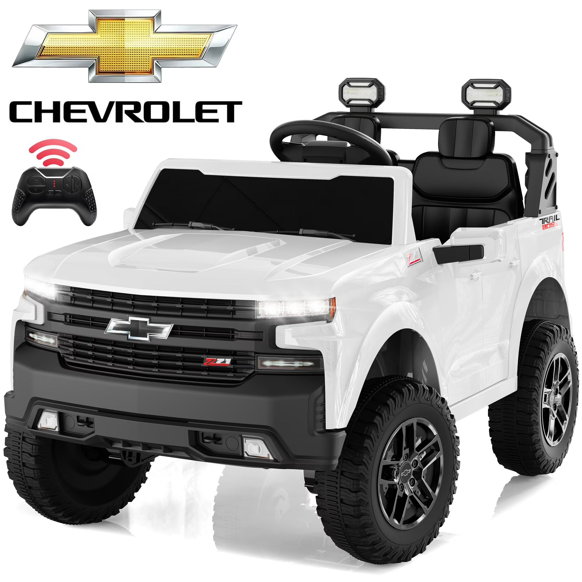 Chevrolet Silverado 24V Powered Ride on Cars for Kids, Extra large Real 2 Seat Ride on Toys with Remote Control, LED Light, MP3 Player, Electric Vehicles Ride on Truck for Boys Girls Gifts, Black