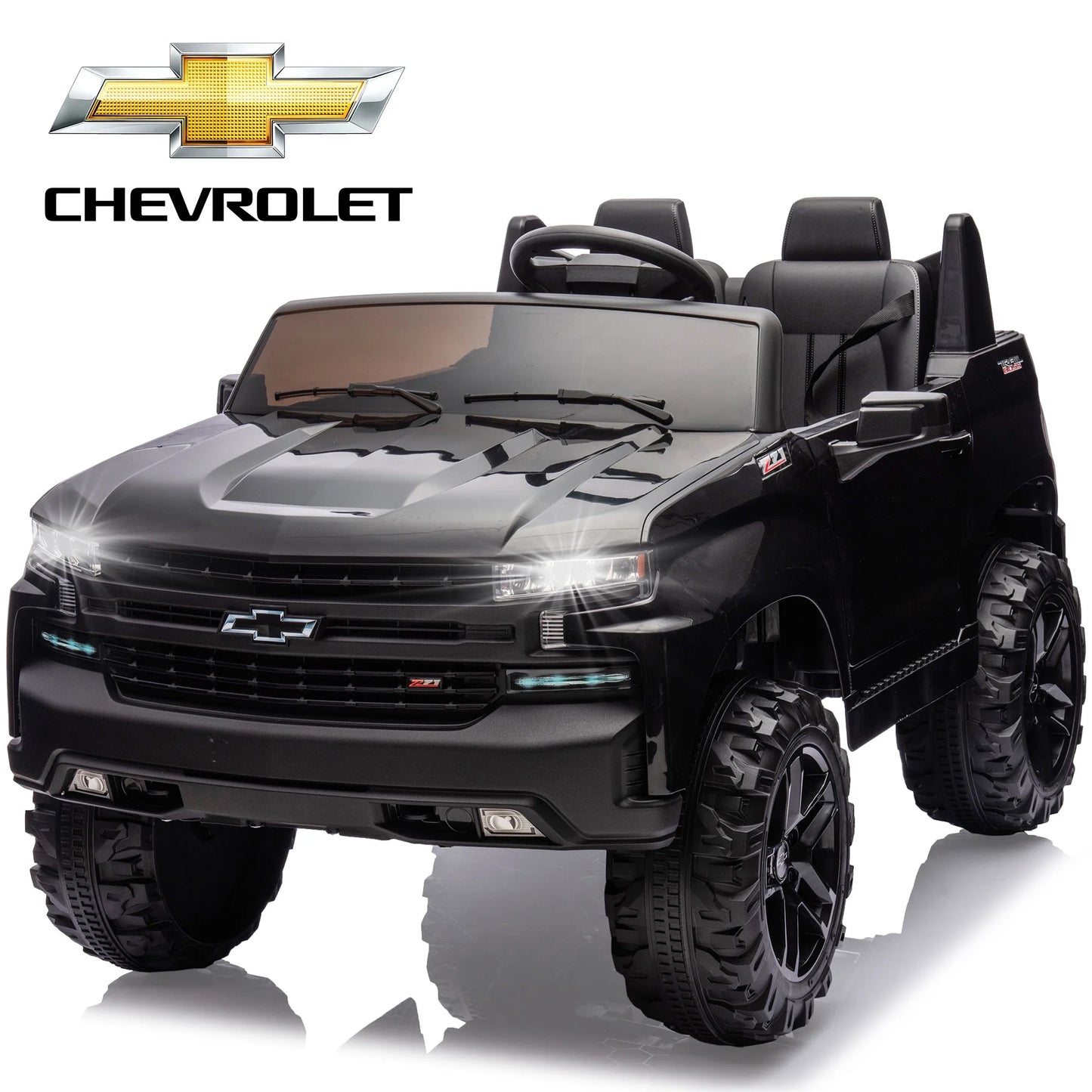 Chevrolet Silverado 24V Powered Ride on Cars for Kids, Extra large Real 2 Seat Ride on Toys with Remote Control, LED Light, MP3 Player, Electric Vehicles Ride on Truck for Boys Girls Gifts, Black