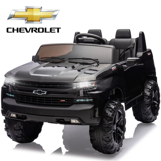 Chevrolet Silverado 24V Powered Ride on Cars for Kids, Extra large Real 2 Seat Ride on Toys with Remote Control, LED Light, MP3 Player, Electric Vehicles Ride on Truck for Boys Girls Gifts, Black