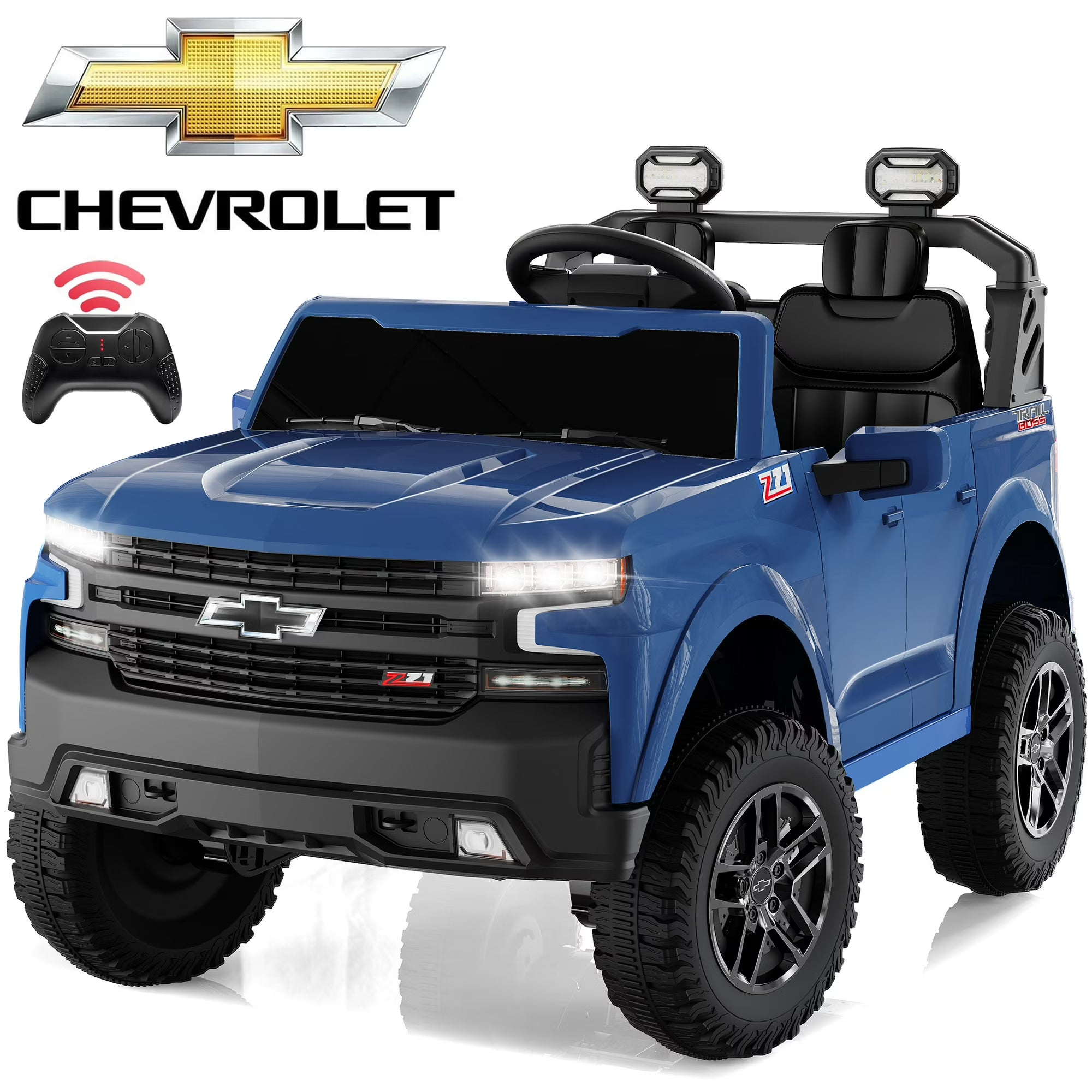 Chevrolet Silverado 24V Powered Ride on Cars for Kids, Extra large Real 2 Seat Ride on Toys with Remote Control, LED Light, MP3 Player, Electric Vehicles Ride on Truck for Boys Girls Gifts, Black