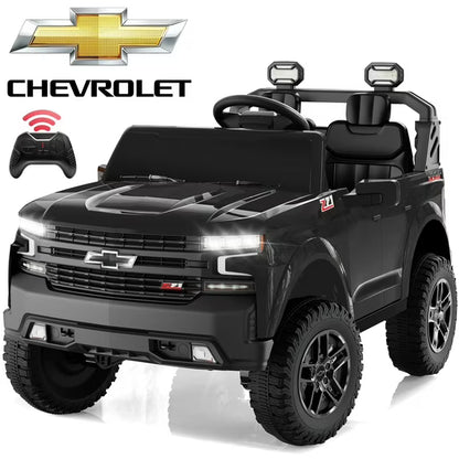 Chevrolet Silverado 24V Powered Ride on Cars for Kids, Extra large Real 2 Seat Ride on Toys with Remote Control, LED Light, MP3 Player, Electric Vehicles Ride on Truck for Boys Girls Gifts, Black